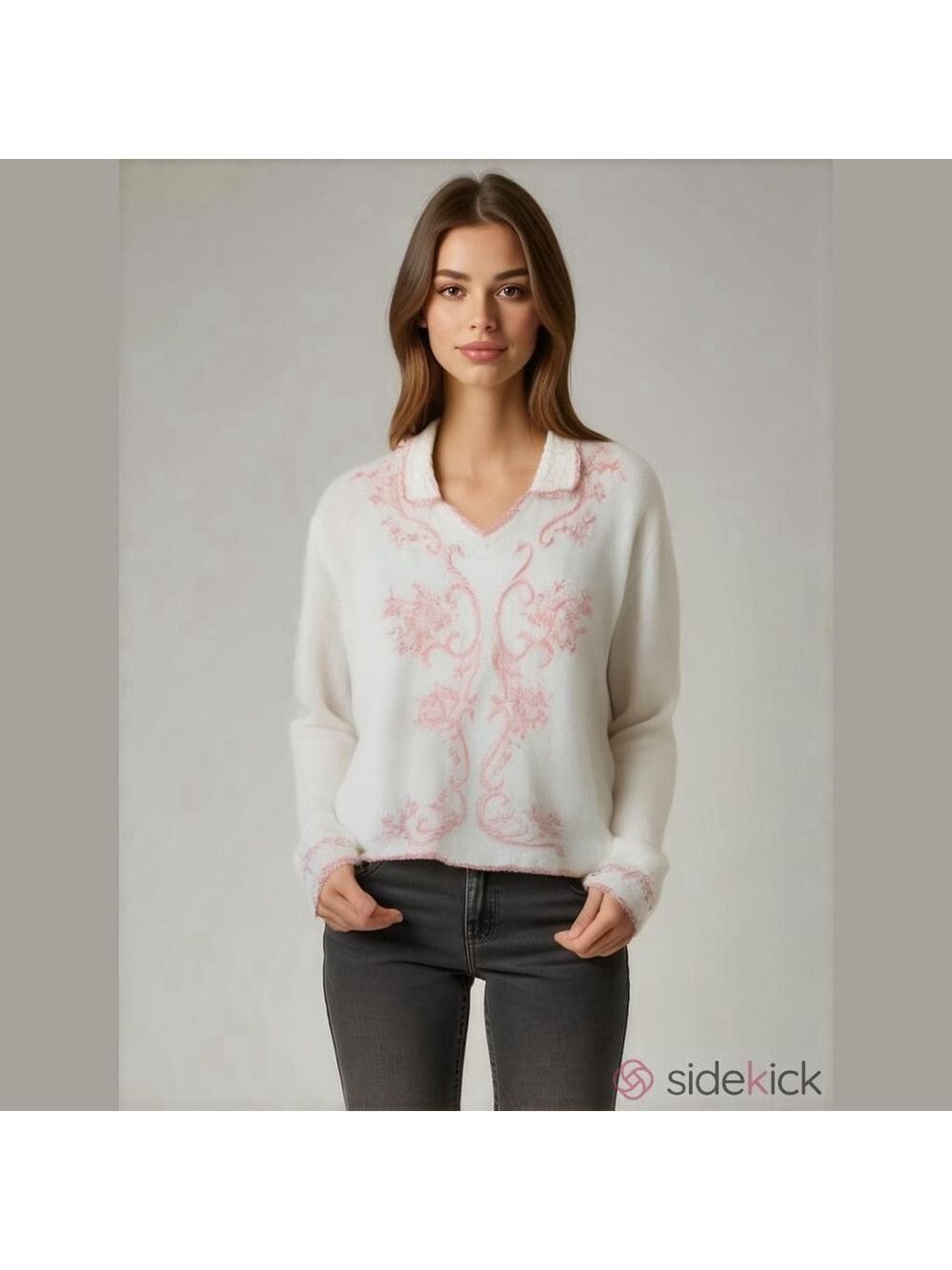 Embroidered Vintage V-Neck Sweater by Jenny, Size M